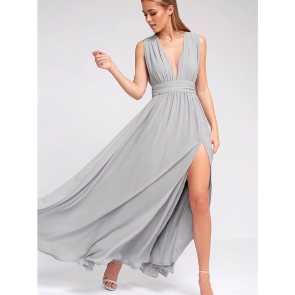 Lulu’s Heavenly Hues light grey flowy maxi dress Size Medium - Picture 2 of 9